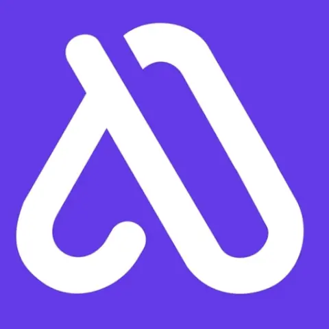 Organisation logo (white curved mark on a purple square)